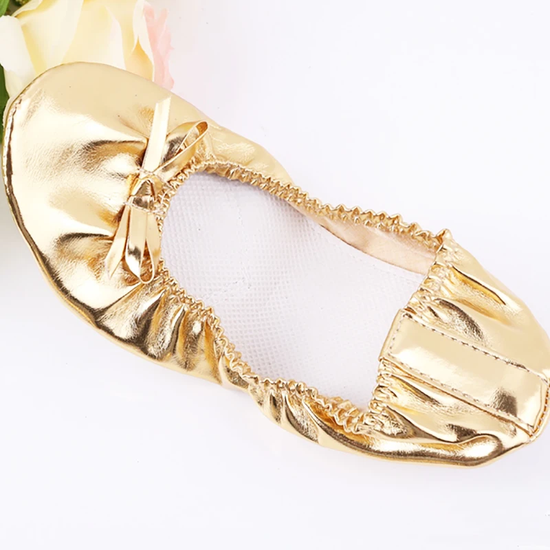 USHINE Feet care pads Flat PU Top Gold Soft Indian woman Belly Dance Shoes Leather Belly Ballet Dance Shoes Children Girls Woman