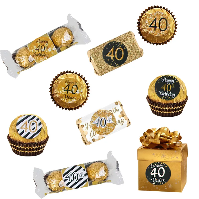 216pcs Happy 30th 40th 50th Years Birthday Paper Stickers Black Gold Birthday Party Decorations Adult Anniversary Party Supplies