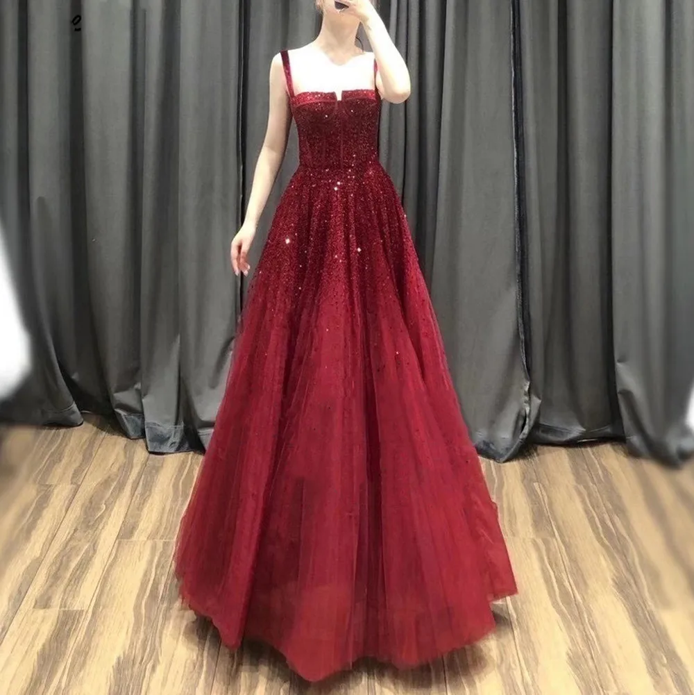 Red Beading Evening Gowns  Sleeveless A-Line Luxury Floor-Length Formal Dress Design  prom dresses vestido de fiesta de boda