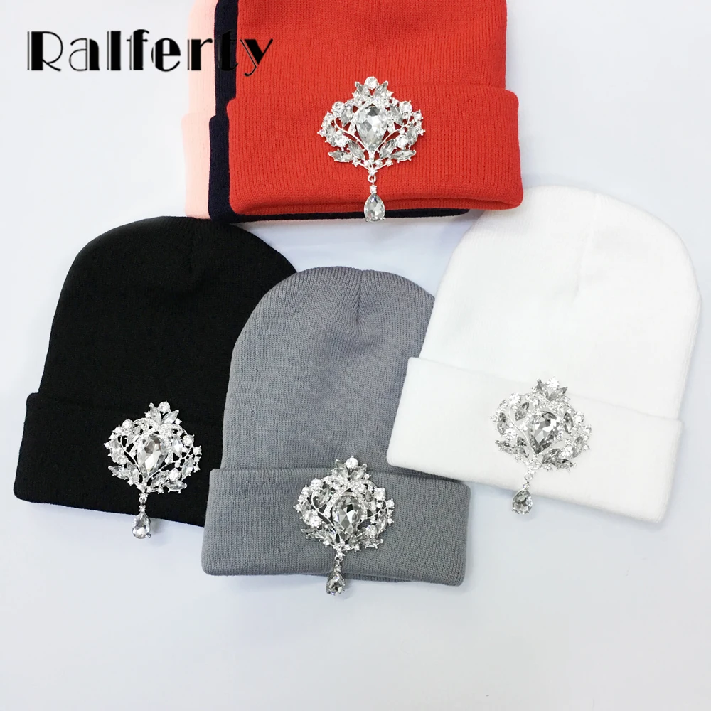 Ralferty Winter Women\'s Hats Luxury Rhinestone Crystal Accessories Headgear Beanie Hat Women Cap bonnet femme gorro 2024