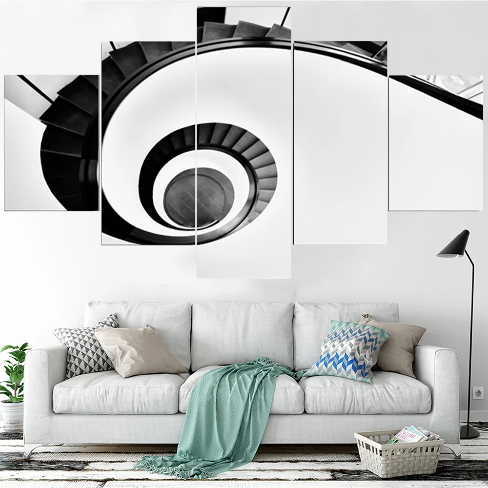 

5 Pieces Wall Art Canvas Painting Abstract Poster Swirl Black And White Steps Modern Living Room Home Pictures Decoration