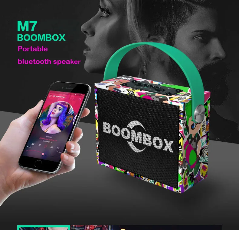 ポータブルbluetoothアウトドアスピーカー,スーパーベーススピーカー,グラフィティステレオコラム,サブウーファー,fmラジオ付きラジカセ,tfマイク