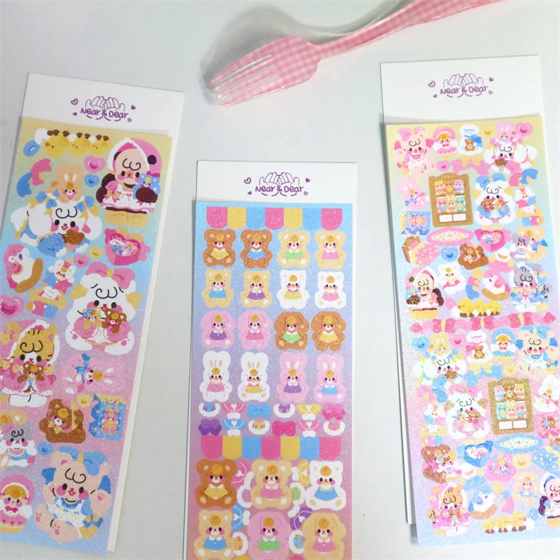 Korean Ins Kawaii Laser Holographic Sticker DIY Scrapbooking Idol Card Happy Planning Stationery Decoration Stickers