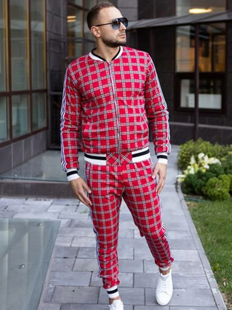 

2021 Men's Casual Sports Suit Autumn Thin Zipper Coat + Sweatpants 3D Printed 2-Pieces Sets Fashion Slim Open Stitch Tracksuits