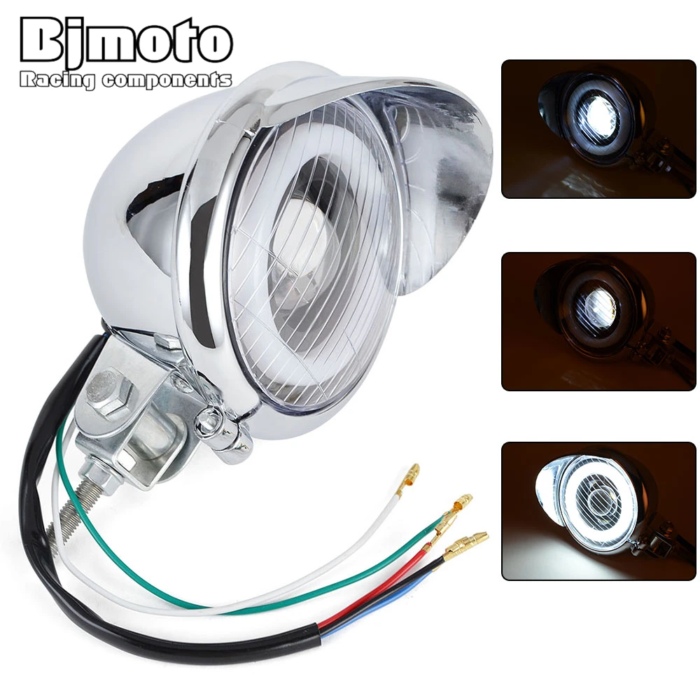 

4.5Inch Retro LED Headlights Round light Assemblie Driving Lamp for Honda Chopper Bobber Cafe Racer Touring Custom bikes M10