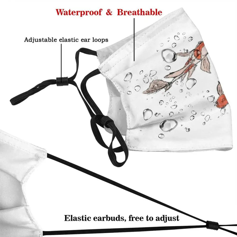수영 잉어 물고기 마스크 천 재사용 인쇄 필터 세척 가능 잉어 물고기 수영