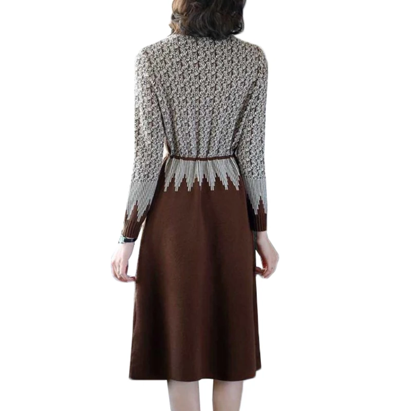 Gebreide Jurk Vrouwen Nieuwe Herfst Winter Vintage Lange Mouw Half Coltrui Jurk Elegante Dames Kantoor Jurk Vestidos 387