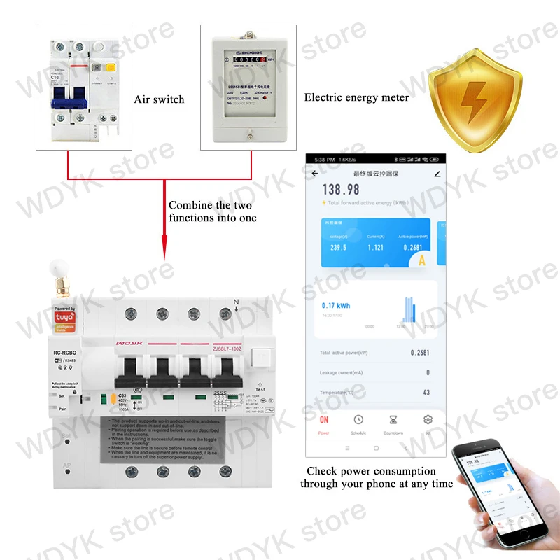 Imagem -03 - Medidor de Proteção contra Vazamento de Energia Inteligente Trifásico Trilho Tuya Din Wifi Medidor Kwh Controle de Voz Alexa Google Home