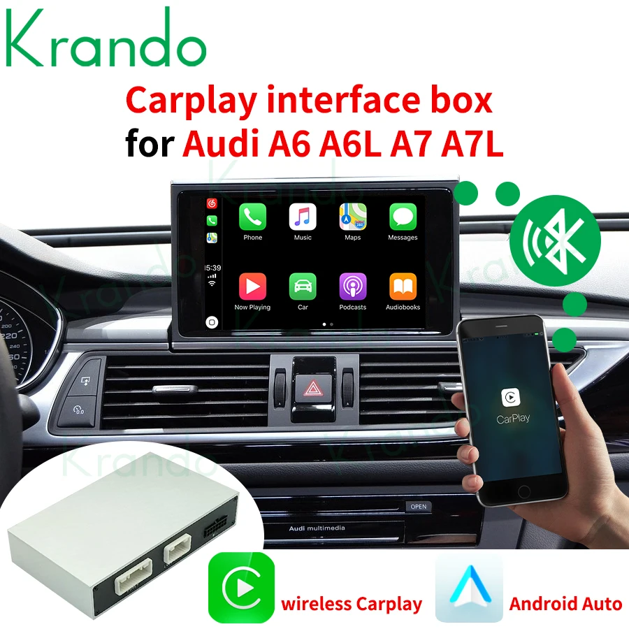 Krando Android Auto Wireless CarPlay Interface Box For Audi A6 A6L A7 A7L Module BT Siri Control MirrorLink Support Camera