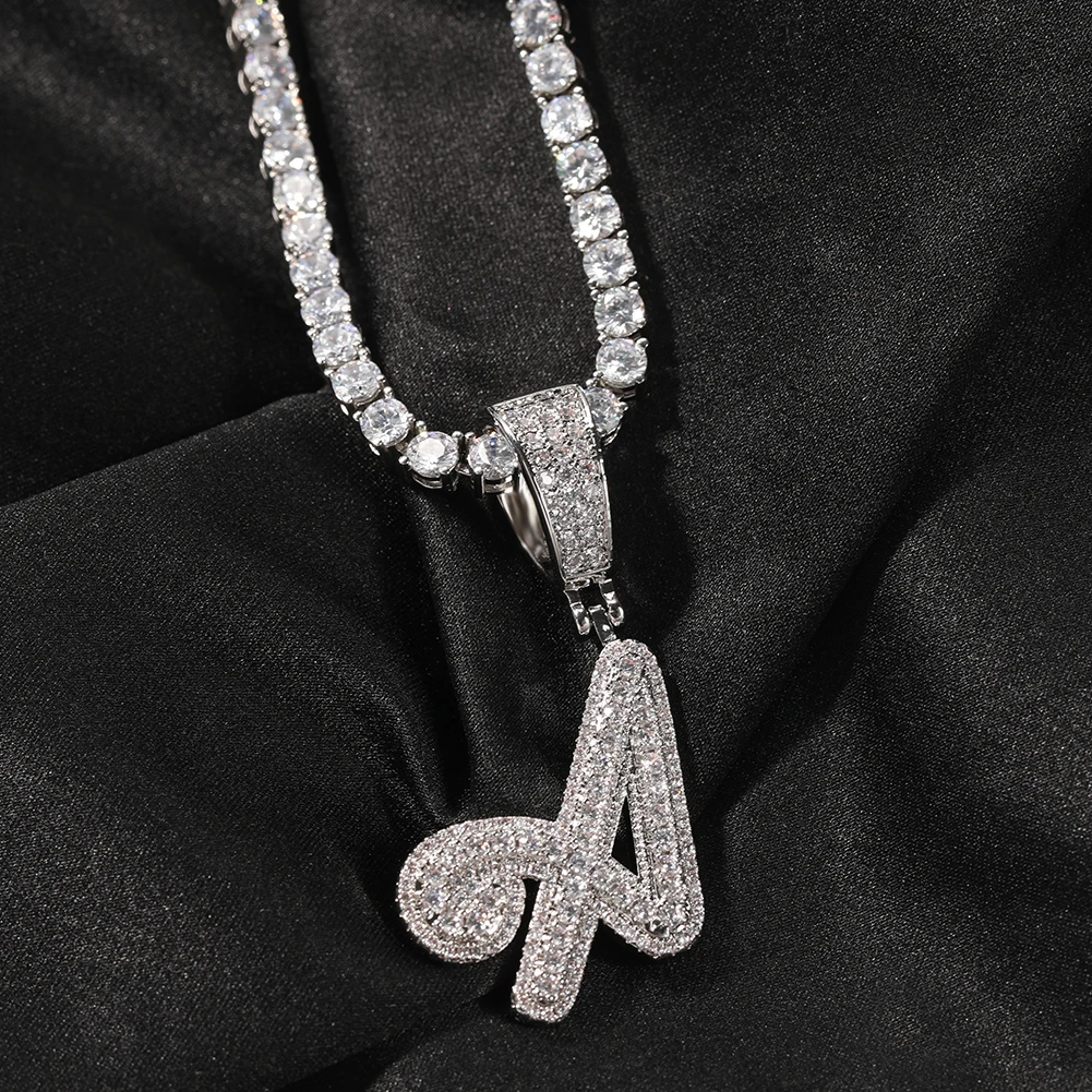 UWIN 2022 New Initial Brush Cursive Letter Pendant for Women Men Ice Out Cubic Zircon Alphabet Charms Fashion Hip Hop Jewelry