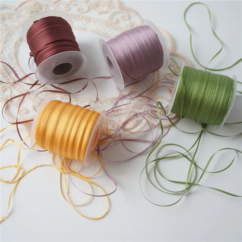 2mmX20m 80colors 1-2 100% Pure Silk Embroidery Ribbon Thread Silk Satin Ribbon 2mm Width Handmade Hand Dyed Silk Art Work