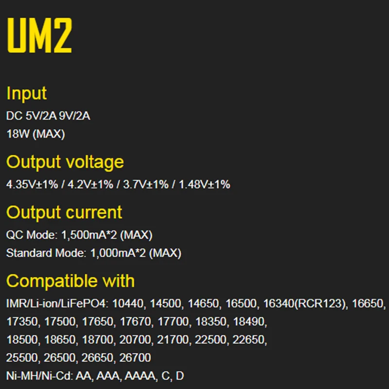 100% originální Nitecore UM4 UM2 USB QC nabíječka baterií inteligentní obvody globální pojištění li-ion AA AAA 18650 21700 26650 - náhled 4