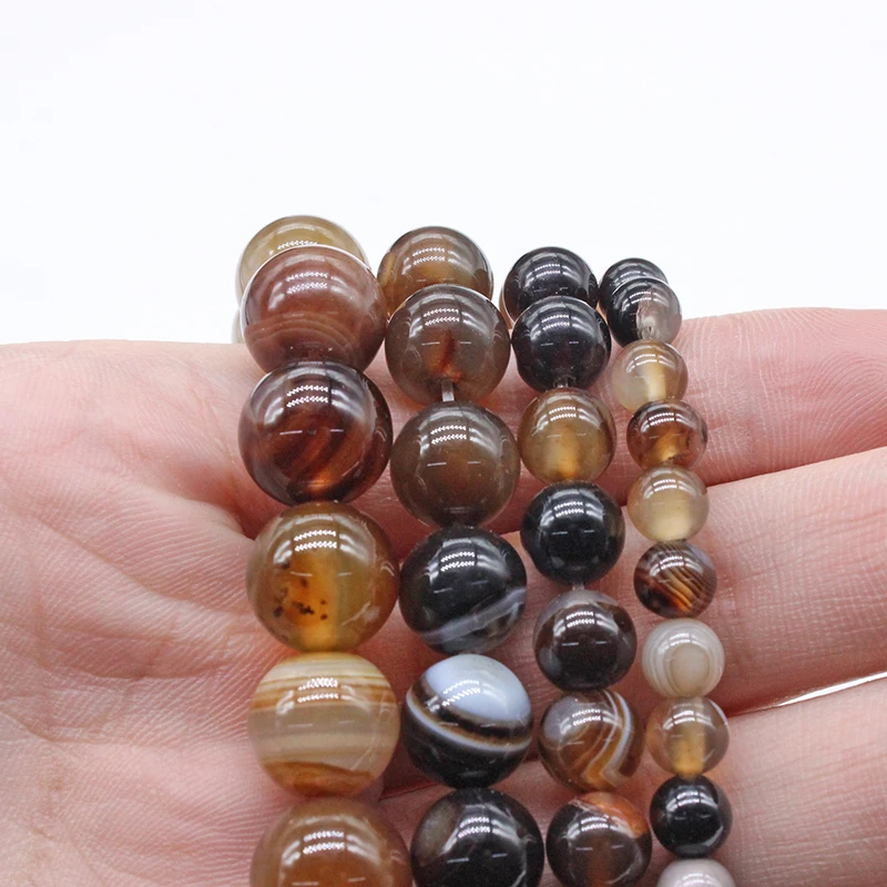 Natural Stone Coffee Stripe Agates Beads 4.6,8,10,12mm Pick size for Jewelry Making