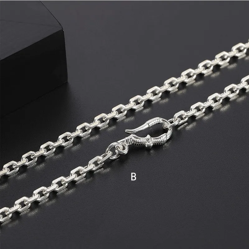 BOCAI New Real  Pure s925 Silver Man and Woman Necklace Fashion Car Flower Cross Necklace 2.1MM~4MM Retro Long Sweater Chain