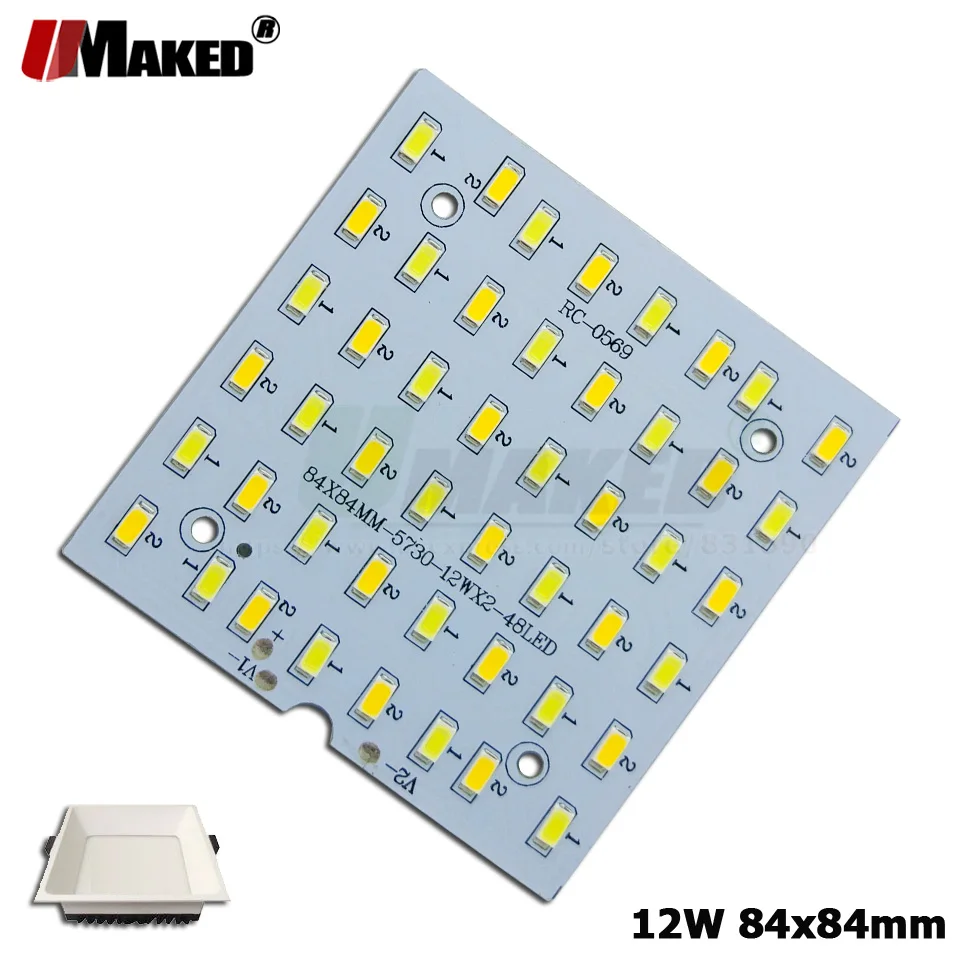 1/10 Pcs LED PCB 12+12W 84X84MM LED Downlight Aluminum Plate Light Heatsink SMD5730 110lm/w Square Double Color Light Source PCB