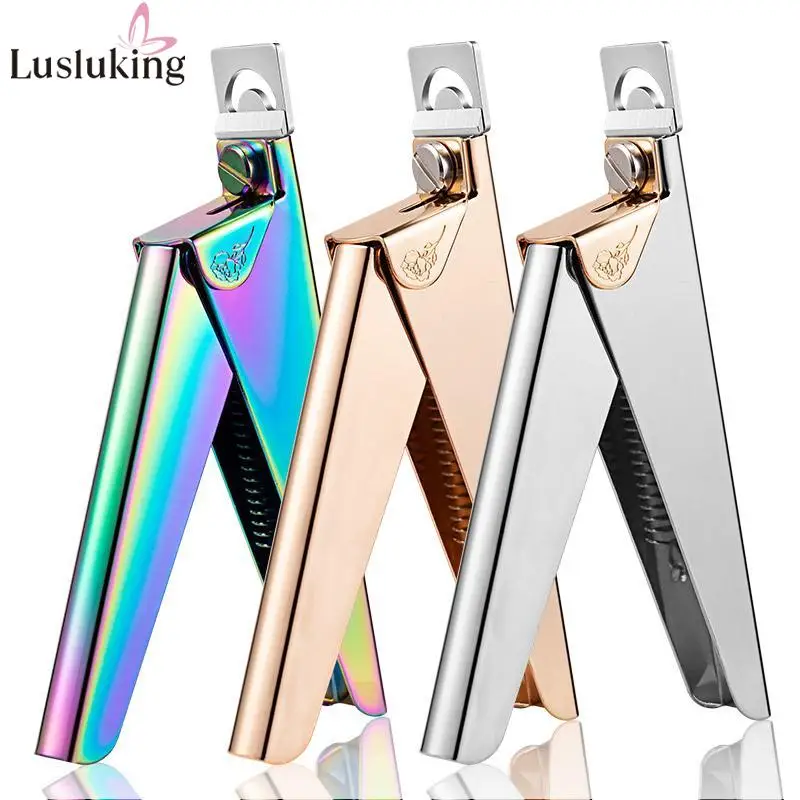 Stainless Steel UV Gel False Nail Tips Trimmer Clipper Edge Cutter Nail Art Manicure U Word Rainbow Gold Silver Tools