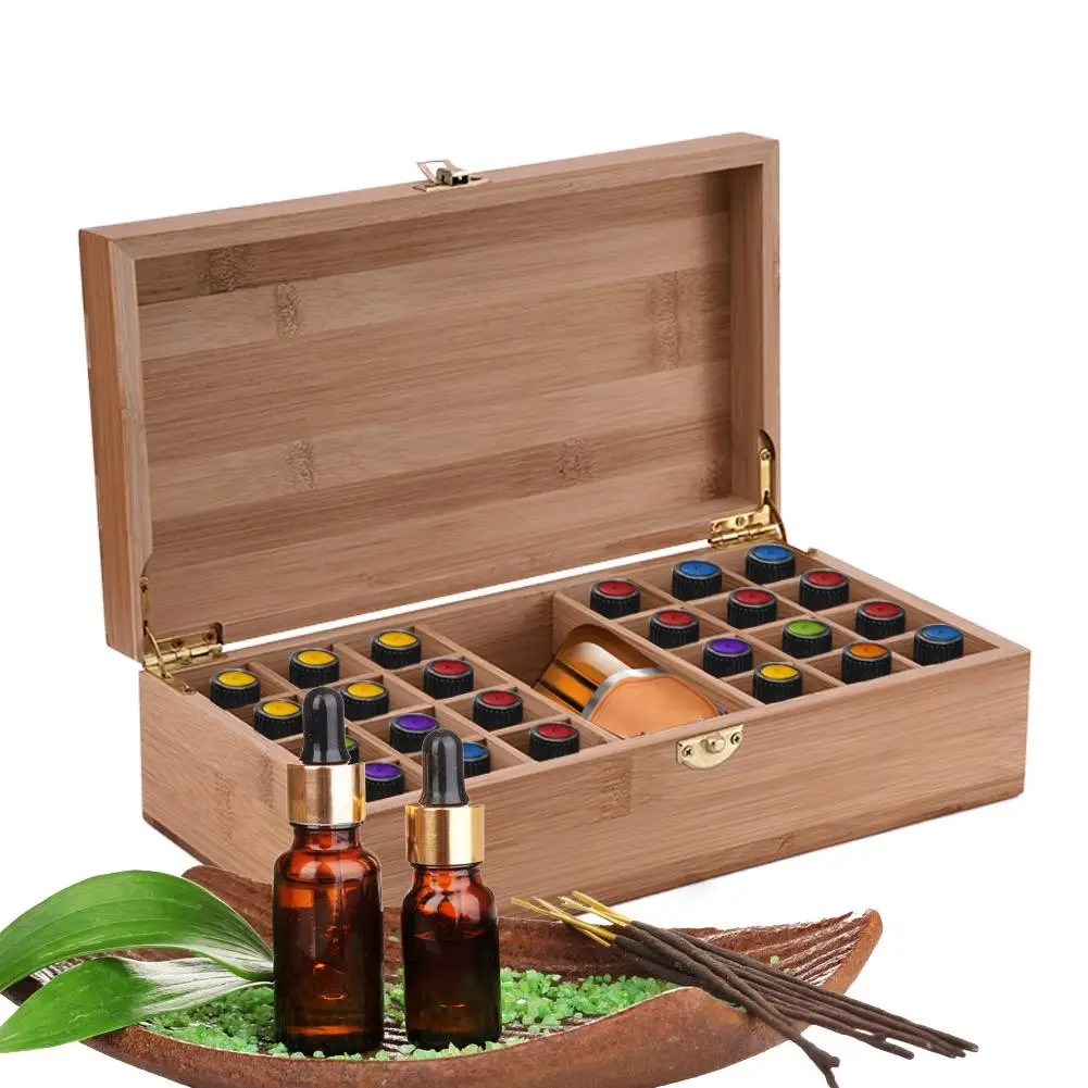 25 Grids Bamboo Essential Oil Storage Box Organizer DIY Protective Wooden Storage Case Travel Perfume Bottles Protect Container