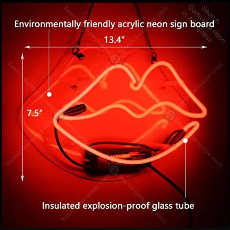 Neon Sign Lip Shaped Glass Neon Light for Girls Bedroom Lipstick Store Bar Hotel Neon Wall Light Decorative Sign Great Gift lamp