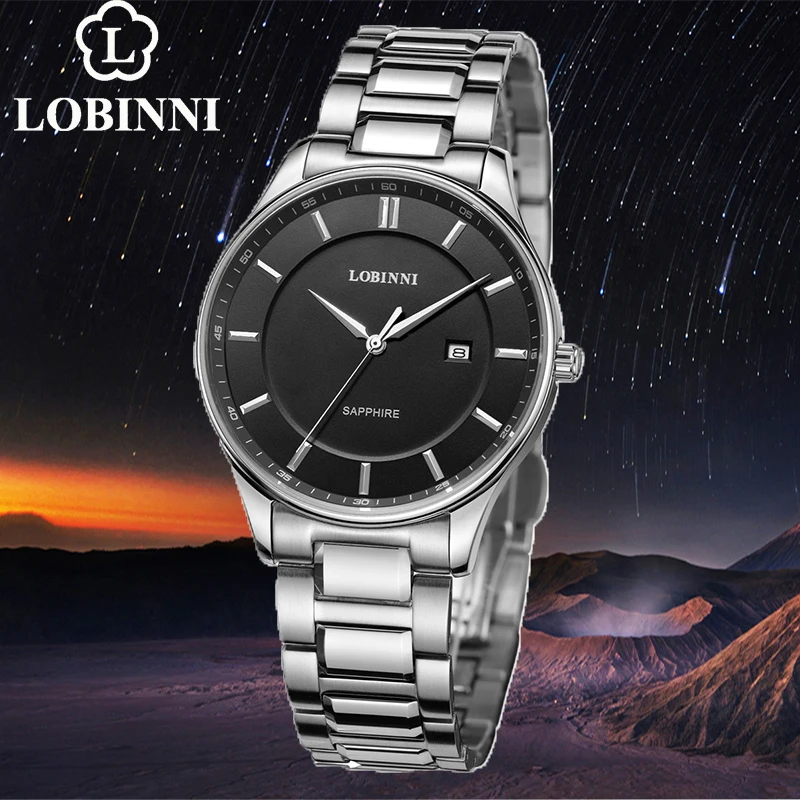 LOBINNI Orologio impermeabile in vetro zaffiro in acciaio inossidabile Orologio da coppia di orologi di marca di lusso Coppia di orologi al quarzo giapponesi per uomo e donna