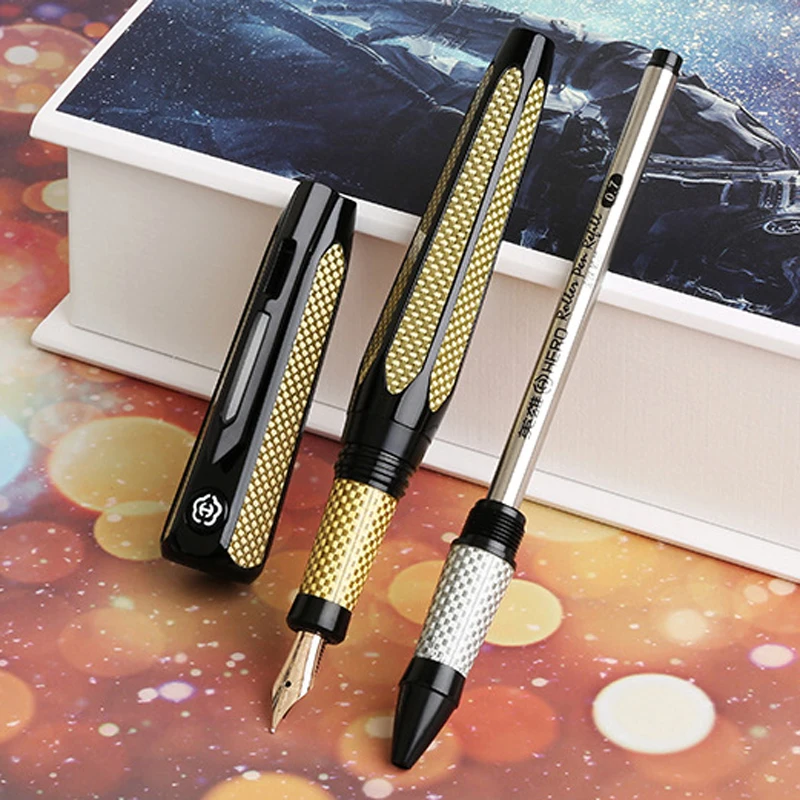 HERO H712 RAUM 10K Gold Brunnen Stift Mit Rollerball Stift Refill Zwei-kopf F & M Nib Gesammelt geschenk Set Für Büro Schriftlich Stift