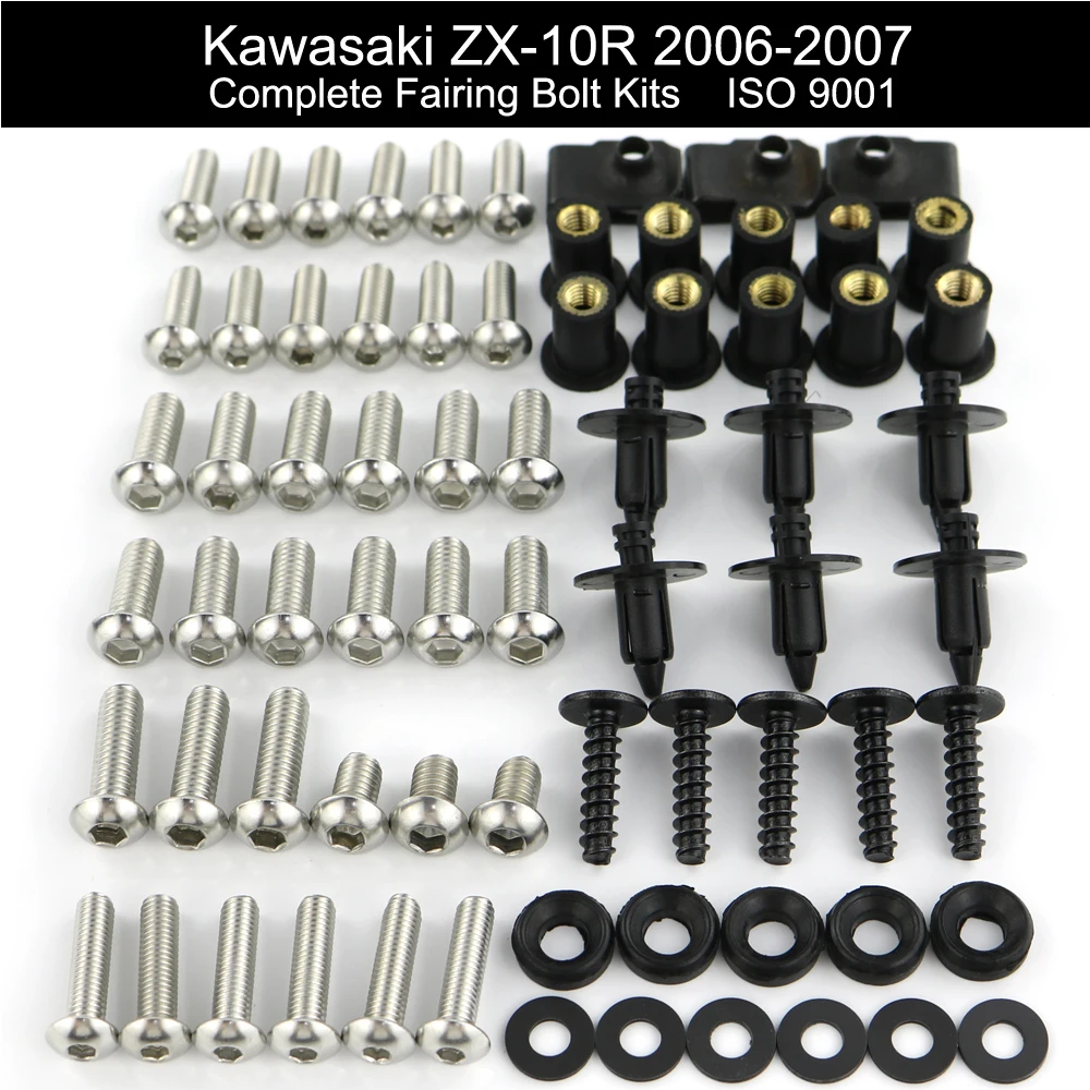 

Motorcycle Stainless Steel Complete Fairing Bolts Kit Fit For Kawasaki ZX10R ZX-10R 2006 2007 Clips Body Screws Speed Nuts