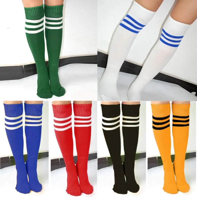 Chaussettes hautes rayées Kawaii pour femmes et filles, chaussettes de sport, chaussettes de football, chaussettes de football, bas tubulaires,