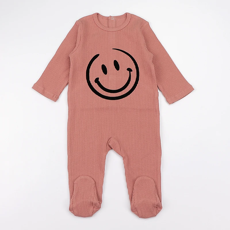 Baby romper kids clothes long sleeves ribbed pajamas baby overalls flocking smile boy girls clothes footies autumn winter romper