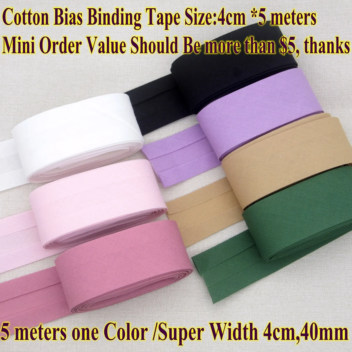 Cotton Bias Binding Tape Size 4cm 40mm 5 meters Super wide Fold Tape DIY handmade sewing material cloth tape ribbon