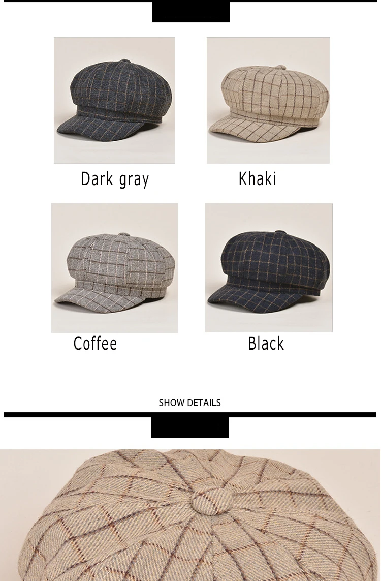K239 frauen Hüte Mode 2021 Neue Berets frauen Retro Hüte Herbst Und Winter Alle-spiel Überprüfen Achteckige hut frauen Kepi – Detail 3
