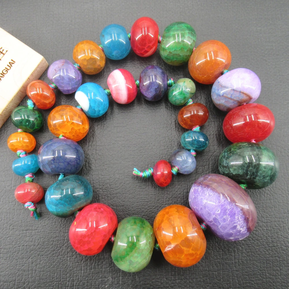 APDGG 9x12mm-20x30mm Mixed Color Dragon Vein Agate Rondelle Graduate Polishing Raw Agate 17.5'