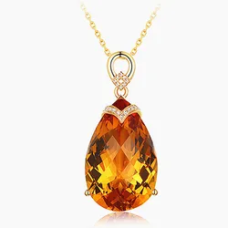 Luxury big carats water drop crystal citrine gemstones diamonds pendant necklaces for women 14k gold color jewelry bijoux gifts