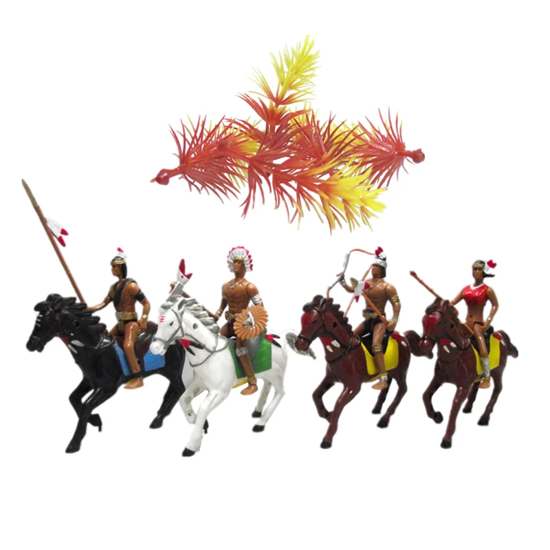 Juguetes modelo de plástico para niños, 12 piezas, grandes indios, árboles de caballo, soldados militares, fiesta de cumpleaños, regalo de Navidad