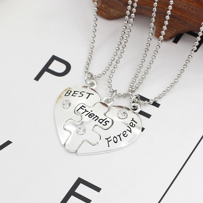 Trendy Bff Necklace 3pcs Zinc Alloy Pendant For Men And Women Jewelry Design Fashion Holiday Gift Decoration Sweater Clothing Ac