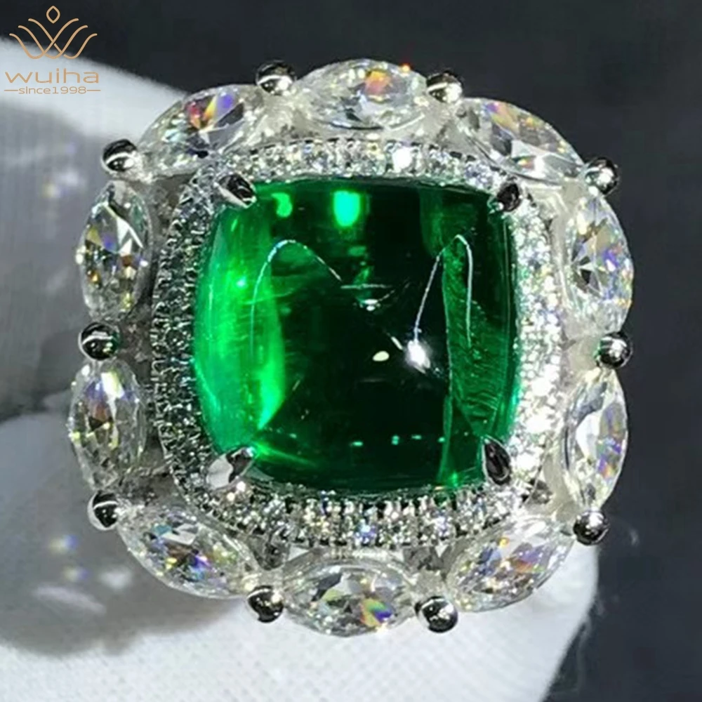 

WUIHA Luxury Solid 9K White Gold 3EX 5.75CT VVS Emerald Created Moissanite Diamond Wedding Engagement Ring Fine Jewelry With GRC