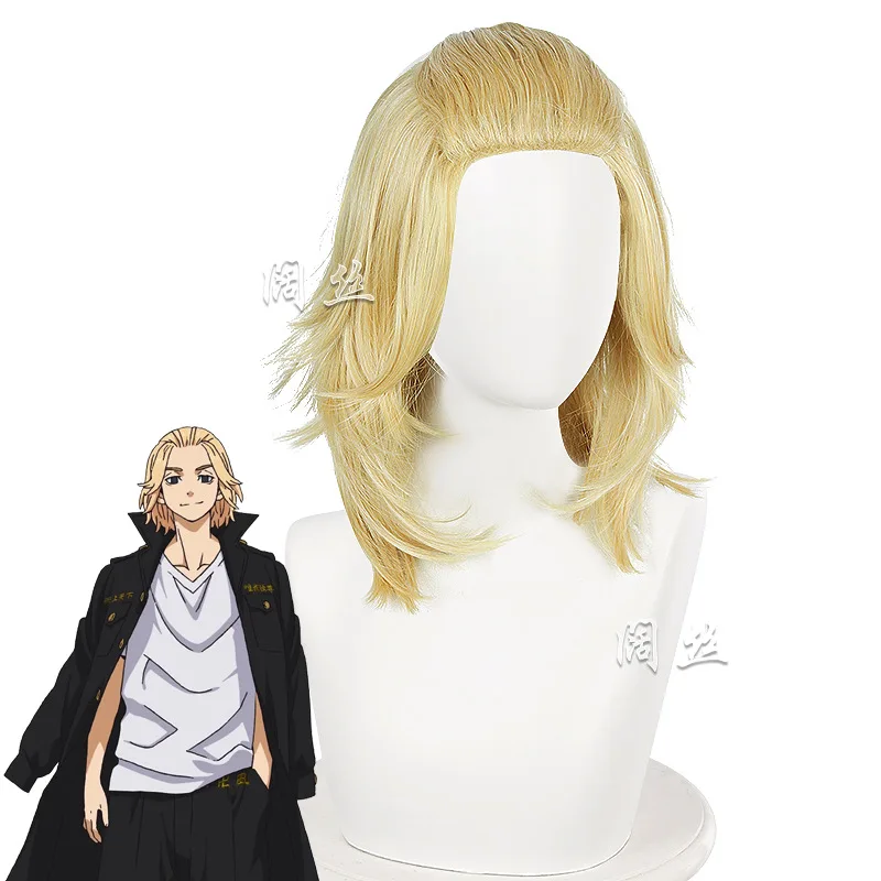 Anime Tokyo Revengers Manjirou Sano Manjiro Wig Cosplay Costume Heat Resistant Synthetic Hair Men Women Light Golden Wigs