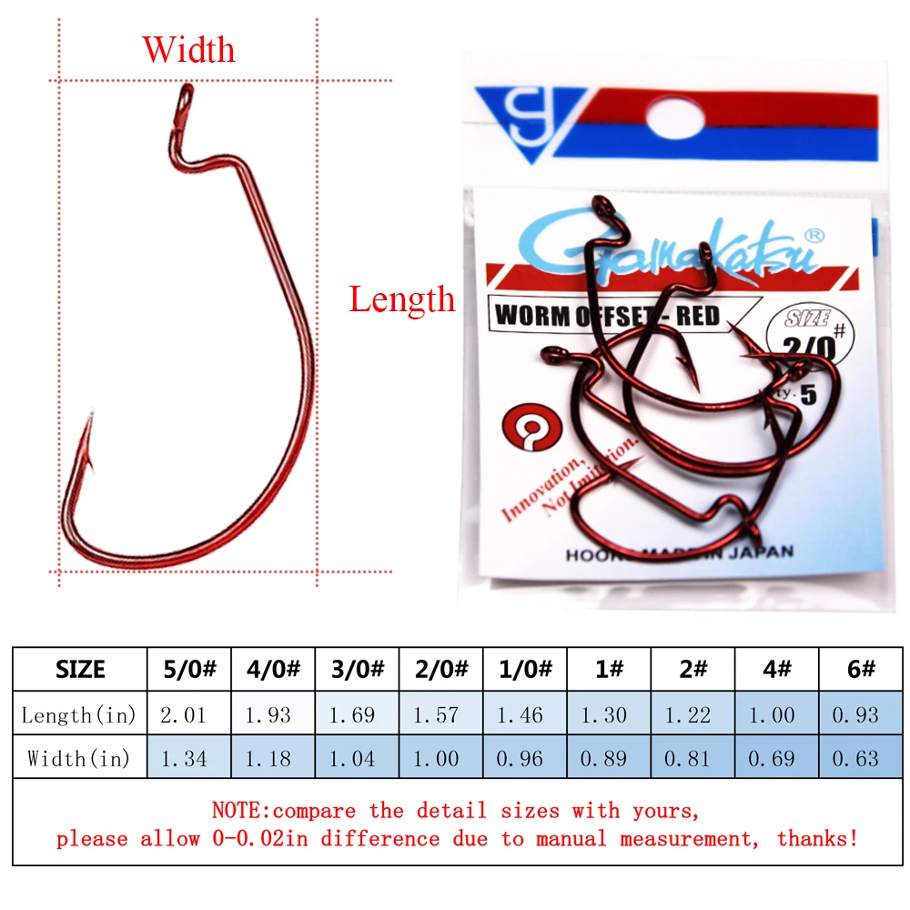 Gamakatsu Fishing Hooks Red Bloody Crank Offset Worm Hook Lure Soft Bait Texas Rig Fishhook Size 5/0#-6# High Carbon Steel