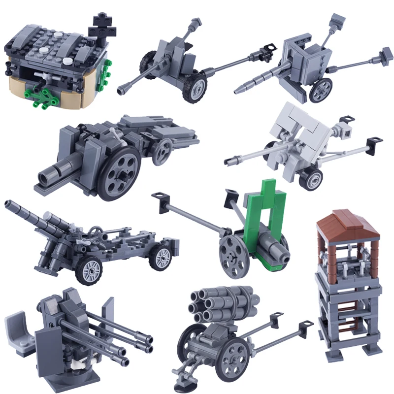 MOC WW2 German Weapon Building Block PAK40 36 Anti-tank SFH Gun Cannon Japanese 92 Infantry Artillery Bricks Toys Gift Kids C289