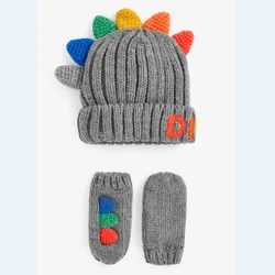 Conjunto de 2 piezas de guantes y gorros de punto con dibujos animados para bebé, niño y niña, invierno, 2021