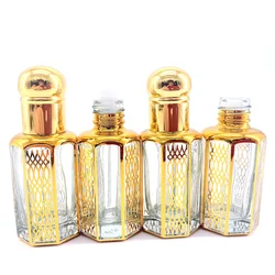 4PCS 12ml Attar Oud Glass Perfume Bottles Gold Arabic Crystal Bottle for Perfume Oil with Dropper Stick P317