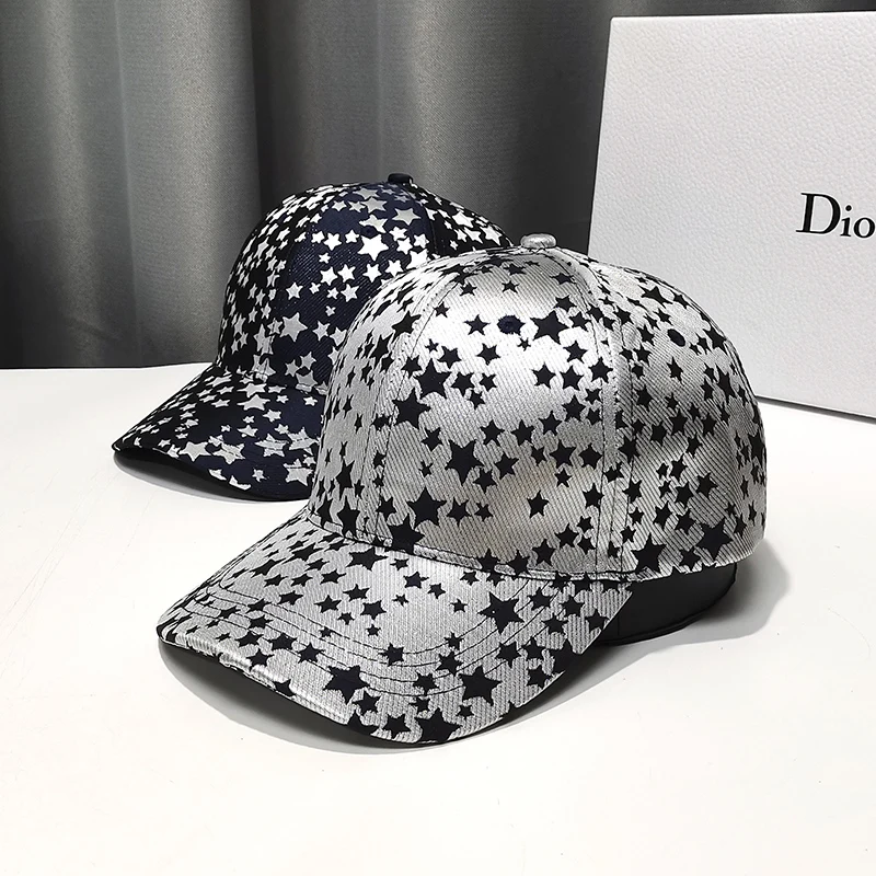 2021 New Ladies Baseball Cap Hot Silver Star Pattern Personality Trendy Brand Caps Autumn and Winter Fashion Wild Men's Sun Hat