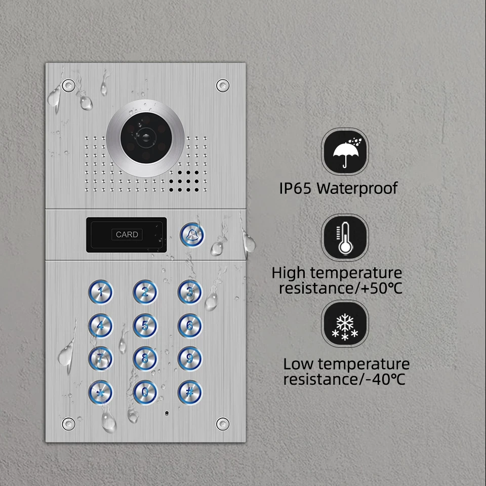 Jeatone Video Call Panel para Villa Vídeo Intercom FHD1080P Câmera IP65 Impermeável Porta Teclado e cartão de identificação Acesso Desbloquear