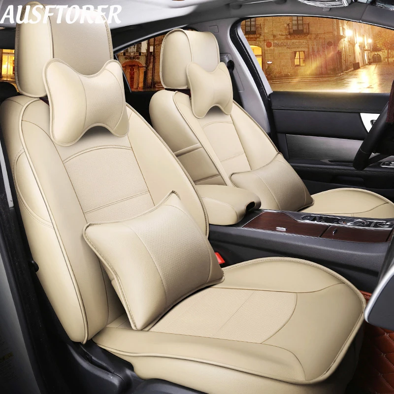 AUSFTORER Cowhide & PVC Leather Cover Car for Chevrolet Captiva Automotive Seats Covers Cushion 5 & 7 Seats Supports Accessories