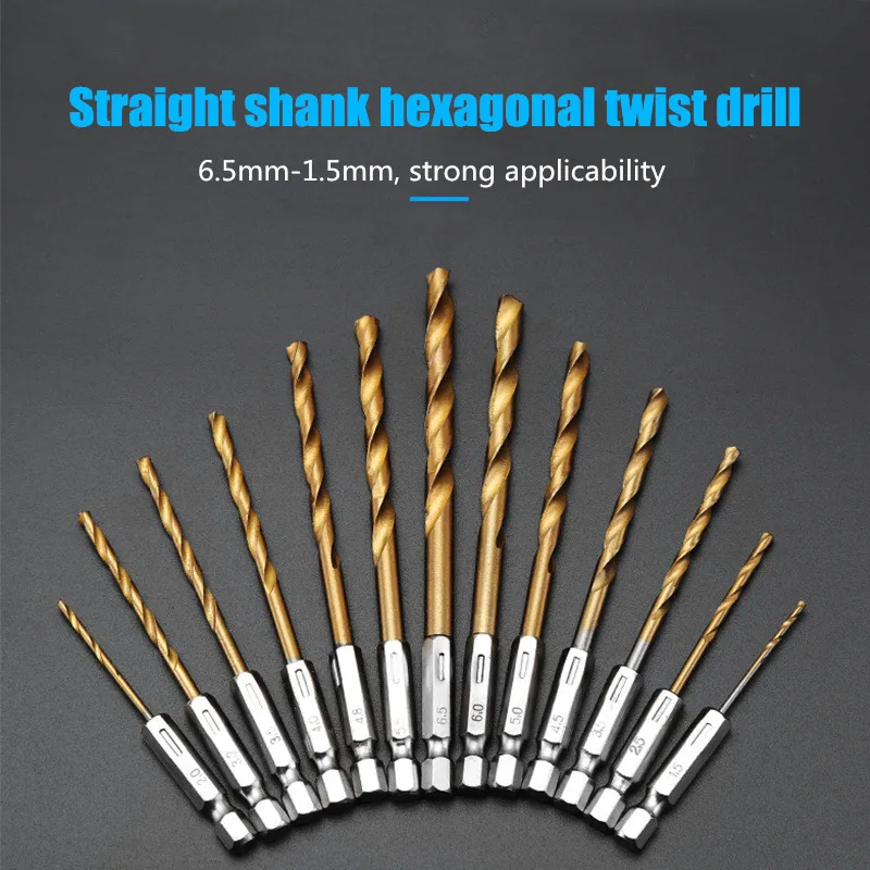 13 pezzi/set 1.6mm-6.5mm esagonale gambo twist drill HSS acciaio ad alta velocità titanio placcato drill bit set strumento di perforazione