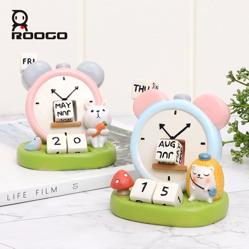 Roogo Resin Statue Craft Cute Pet Clock Desktop Decor Accessories Birthday Gift Office Home Decoration Miniature Showpiece