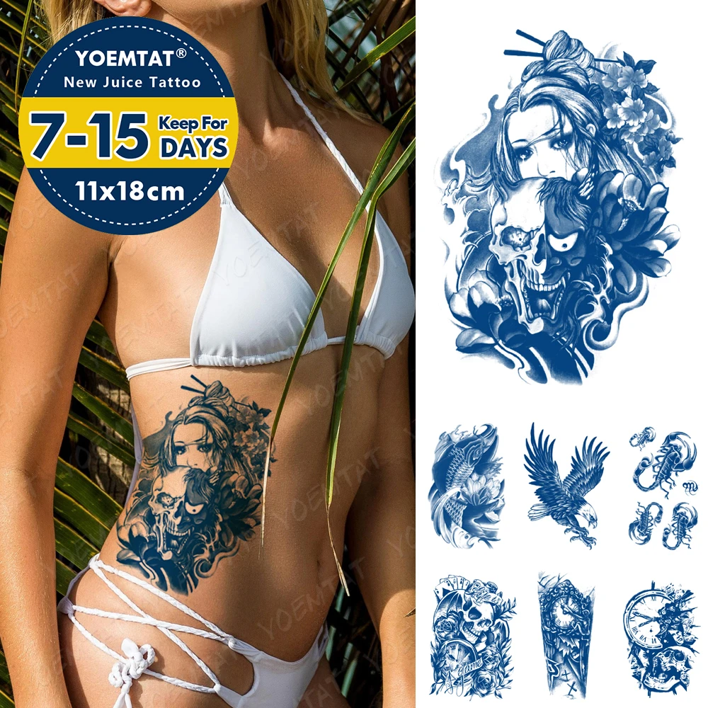 Juice Lasting Ink Tattoos Body Art Waterproof Temporary Tattoo Sticker Geisha Prajna Demon Face Tatoo Arm Fake Eagle Tatto Women