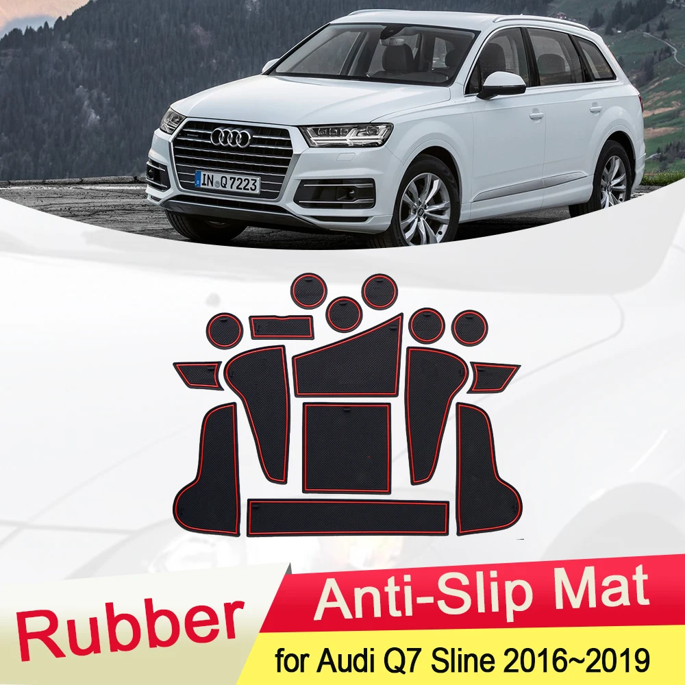 For Audi Q7 MK2 4M Sline S Line 2 2016 2017 2018 2019 Rubber Anti-slip Mat Door Groove Cup pad Gate slot Inter Car Accessories