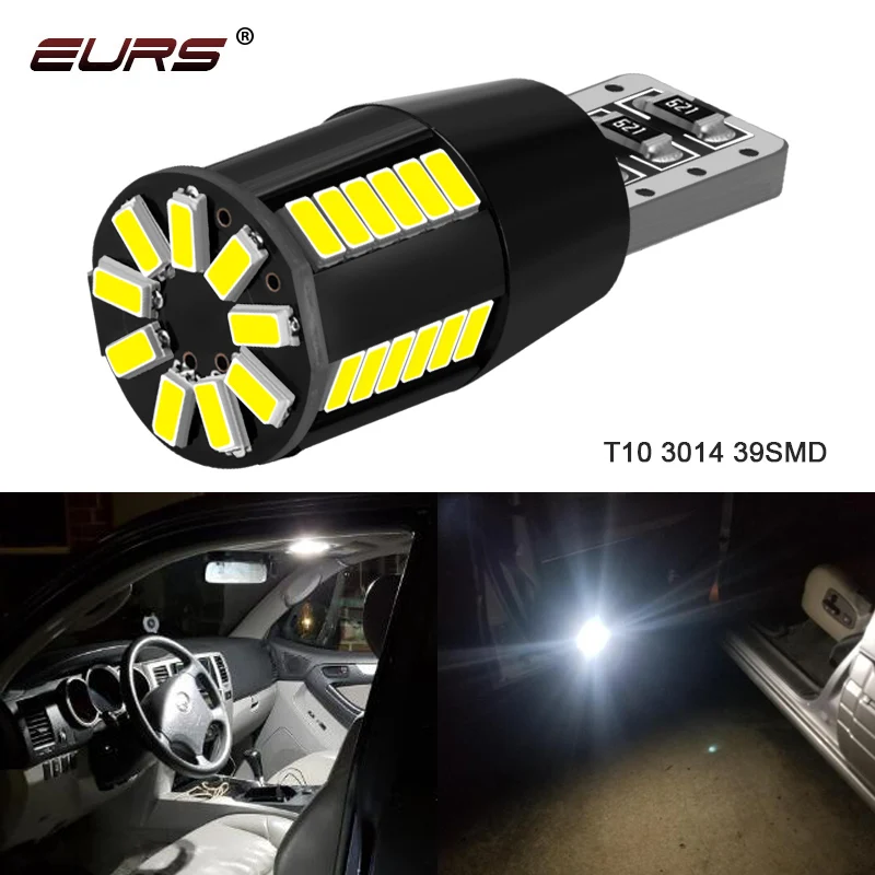 EURS 2PCS Led W5W T10 Car Led Signal Lamp 501 194 Bulbs 3014 39 SMD Clearance Lights Reading Lights Interior lights 6000K 12V