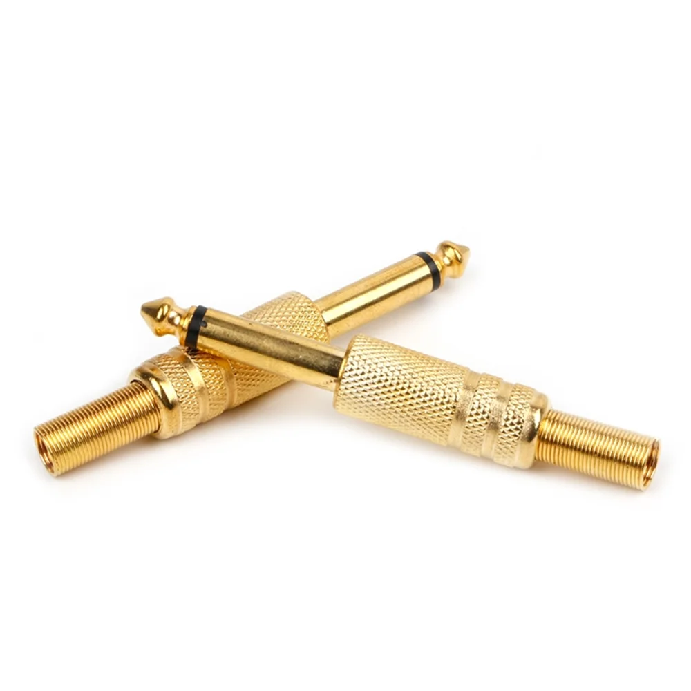 10 Pcs 6.35mm Male 1/4 Mono Jack Plug Audio Connector Soldering Gold Plated Audio Connectors