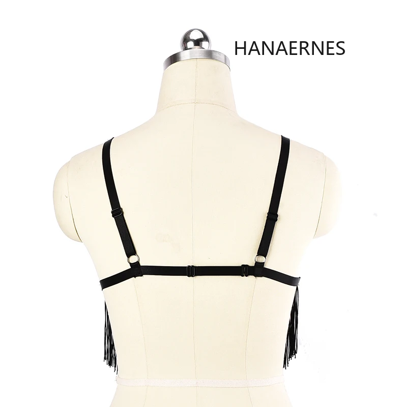 Hanaernes sexy preto borla, bondage corporal para mulheres, lingerie erótica sexy, traje fetiches, anjo, máscara com capuz