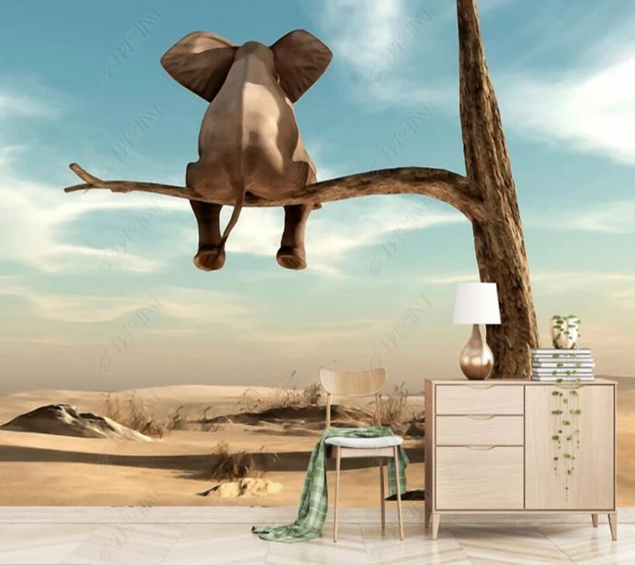 Papel de parede Modern creative branch elephant 3d wallpaper mural,living room tv wall bedroom wall papers home decor